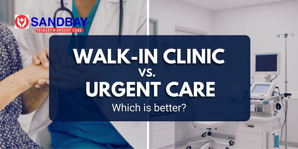 Split screen comparing medical services - A guide to choosing between an urgent care and the best walk in clinic Clearwater.
